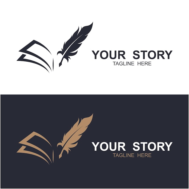 Inspiration für das klassische Buchgeschichte-Logo Quill und Buch-Logo vertikale Formkonzept
