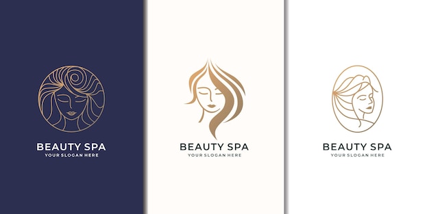 Inspiration schönheit frau logo set design luxus beauty spa feminine frau logo goldene farbe