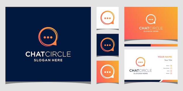 Inspirierender logo-design-chat-kreis mit liniendesign-ikone und visitenkarte
