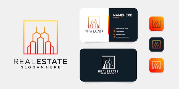 Inspirierendes immobiliengebäude-logo und visitenkartenvorlage gut für markenidentitätssymbol, modernes monogramm und unternehmen