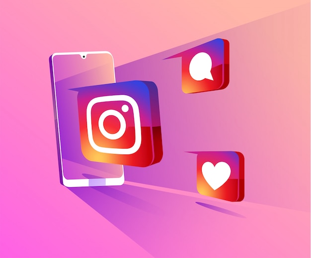 Instagram 3d soziale medien mit smartphone-symbolillustration