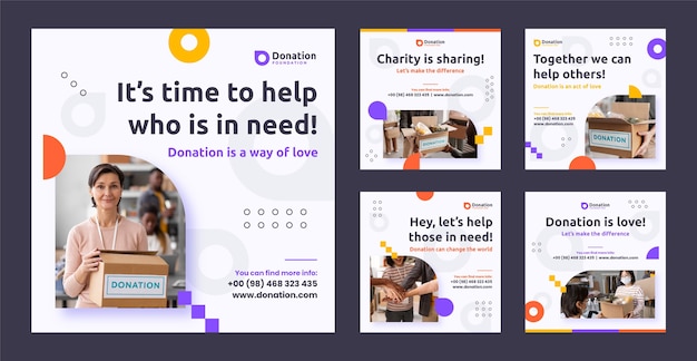 Instagram-Beiträge für Wohltätigkeitsveranstaltungen im flachen Design