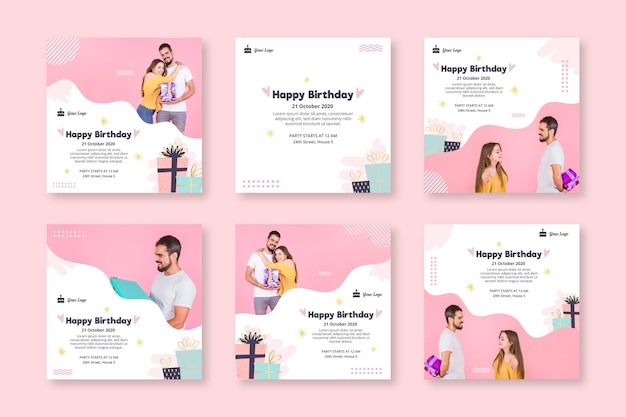 Vektor instagram beiträge sammlung für geburtstagsfeier