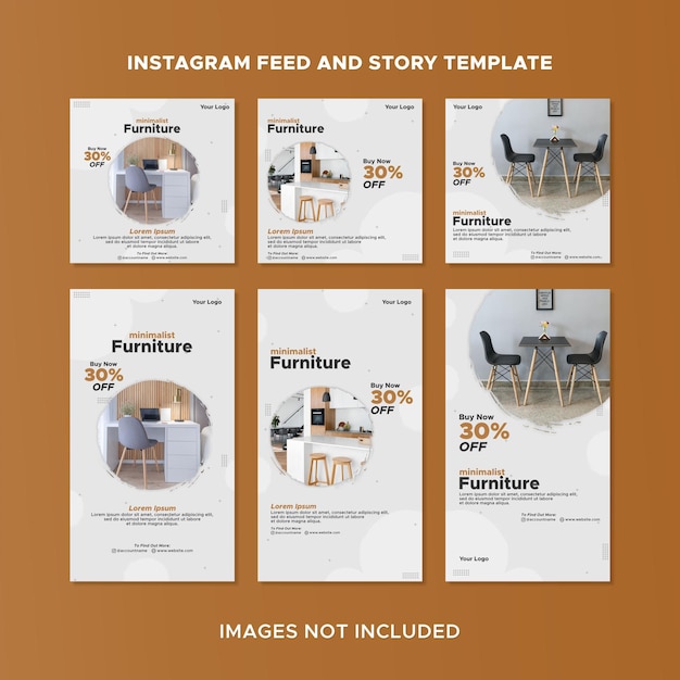 Vektor instagram-feed und story-vorlage für innenräume und möbel
