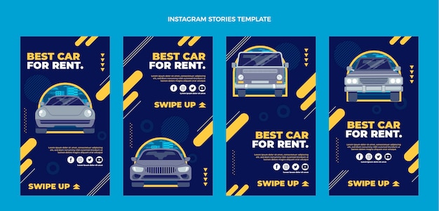 Instagram-geschichten der autovermietung im flachen design