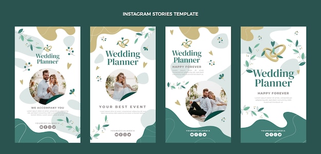 Instagram-geschichten des hochzeitsplaners im flachen design