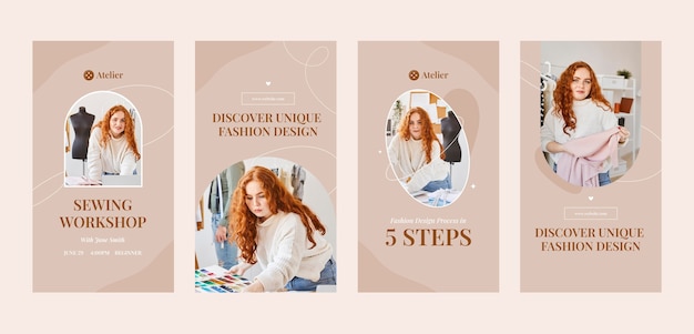 Vektor instagram-geschichten des minimalen modeateliers
