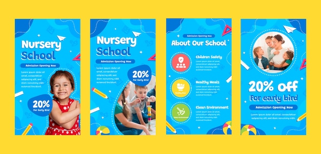 Instagram-geschichten für den Kindergarten im flachen Design