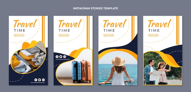 Vektor instagram-geschichten für die reisezeit im flachen design