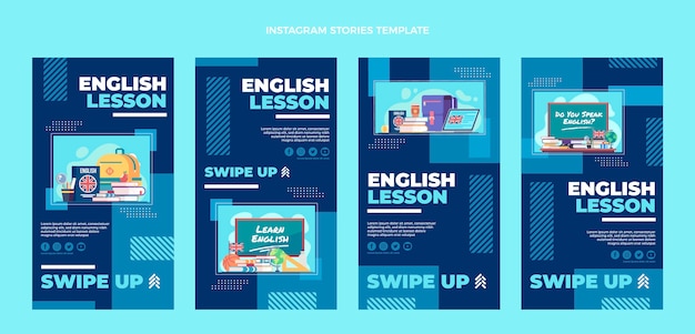 Instagram-Geschichten für Englischunterricht im flachen Design