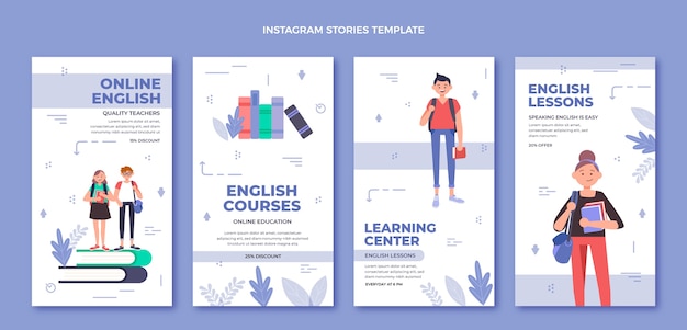 Instagram-Geschichten für Englischunterricht im flachen Design