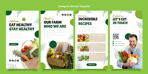 Instagram-Geschichten für gesunde Lebensmittel im flachen Design