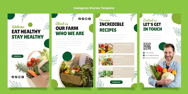 Instagram-Geschichten für gesunde Lebensmittel im flachen Design