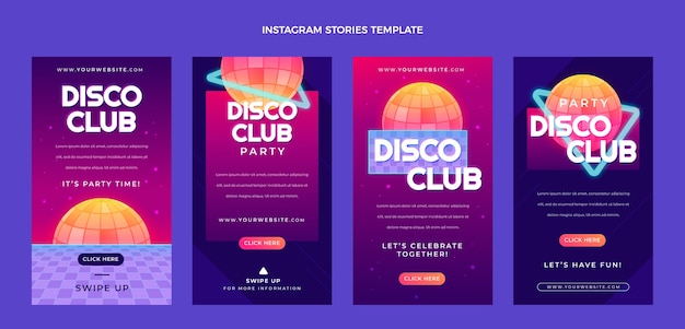 Instagram-geschichten mit retro-vaporwave-disco-party mit farbverlauf