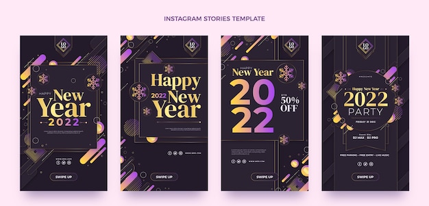 Vektor instagram-geschichten-sammlung für das neue jahr mit farbverlauf