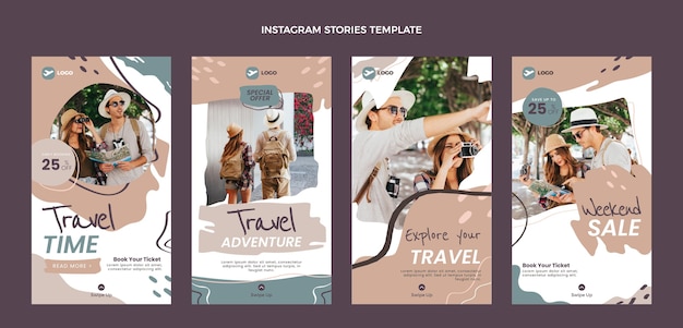 Vektor instagram-geschichten über flache reisen