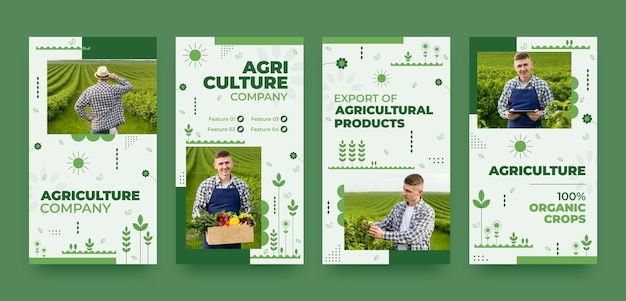 Instagram-geschichten von landwirtschaftsunternehmen mit flachem design