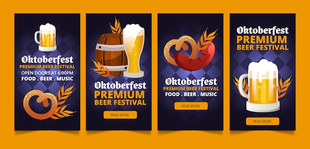 Vektor instagram-geschichtensammlung mit verlauf für die oktoberfestfeier