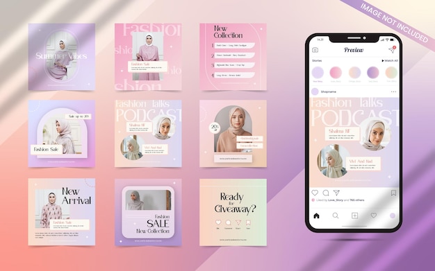 Instagram-Gradienteninhalt des Modeverkaufs für Social-Media-Post-Quadrat-Banner mit bearbeitbarer Fotovorlage