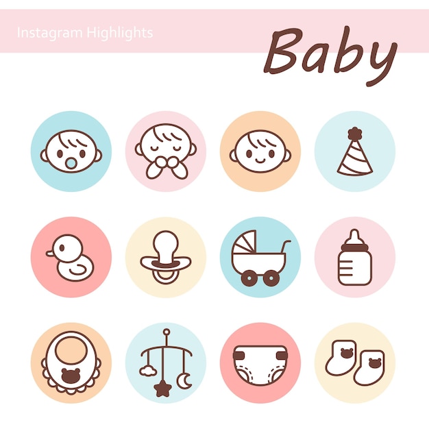 Vektor instagram-highlight-cover mit einem baby-thema