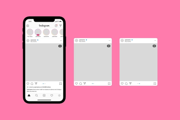 Vektor instagram-karussell-mockup-vorlage bildschirm-mockup der instagram-anwendungsvorlage