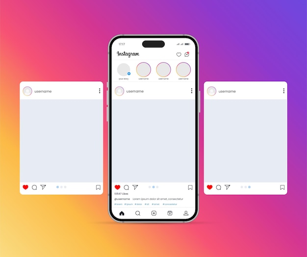 Instagram-Karussell- oder Folienseiten-Schnittstellenvektormodell mit drei Seiten