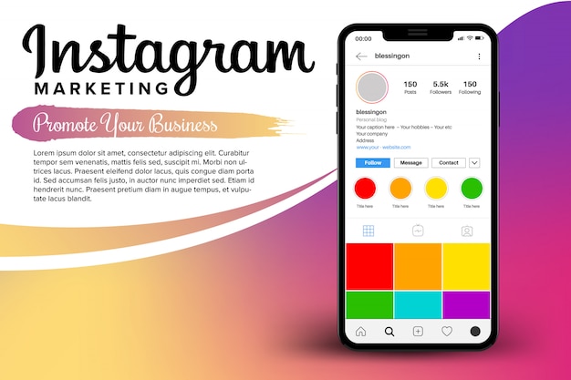 Instagram-marketing in smartphone-vorlage