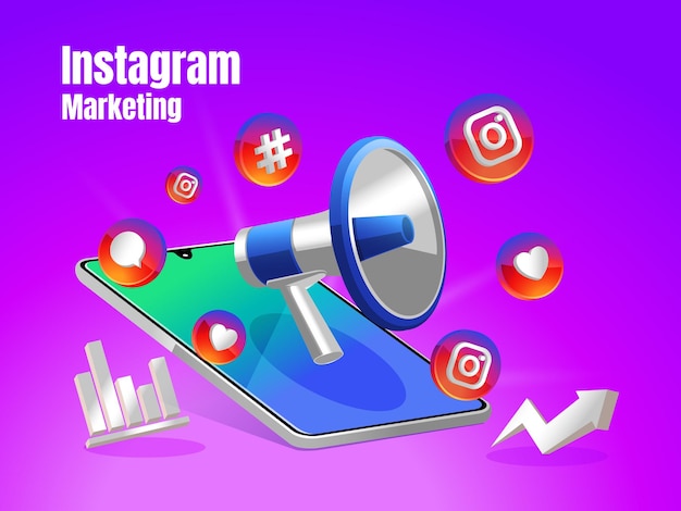 Instagram-marketing und digitales marketing-social-media-konzept für megaphone