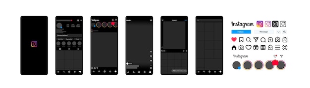 Vektor instagram-mockup für social-media-beiträge legen sie den instagram-bildschirm für soziale medien und die schnittstelle für soziale netzwerke fest. instagram-mockup für die schnittstelle für soziale netzwerke. vorlage für app-bildschirm, instagram-fotorahmen