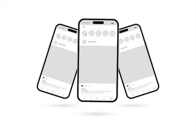 Vektor instagram-mockup-social-media-template-design mit drei smartphones