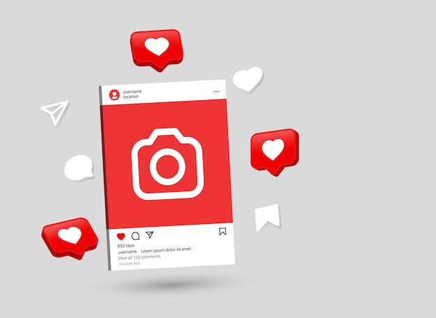 Vektor instagram mockup social media vorlage rahmen 3d social media benachrichtigungssymbole wie sprechblase