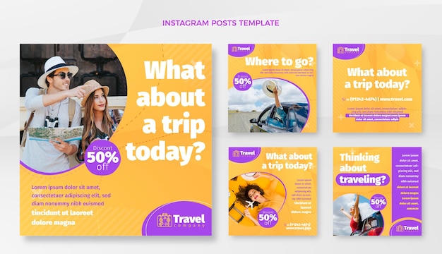 Vektor instagram-post für flache reisen