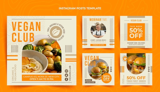 Vektor instagram-post für veganes essen im flachen design