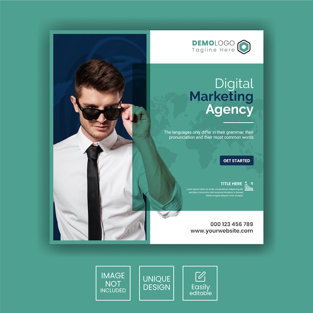 Vektor instagram-post oder quadratische web-banner-vorlage für eine agentur für digitales marketing