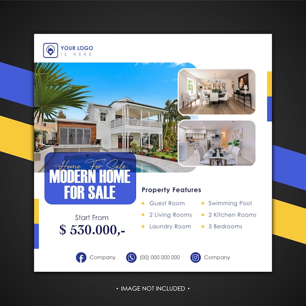 Vektor instagram-post oder quadratische web-banner-vorlage für immobilien
