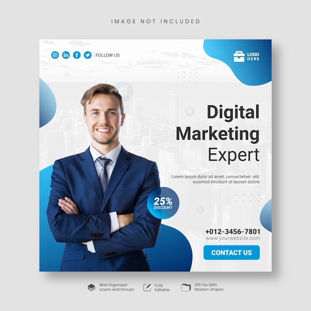 Instagram-Post und Corporate-Social-Media-Banner-Vorlage für Agenturen für digitales Marketing