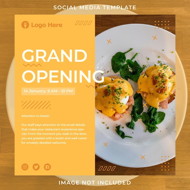 Instagram-post-vorlage für das design von lebensmittel- oder restaurantmenüs