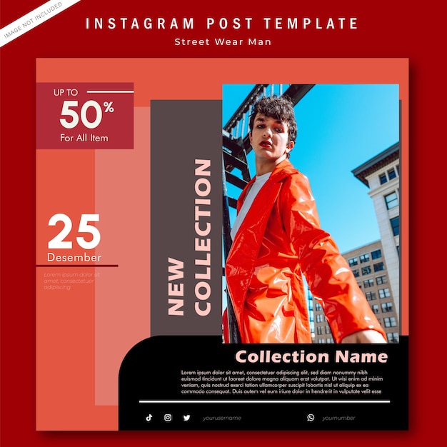Instagram-post-vorlage für fashion street wear in einer neuen kollektion