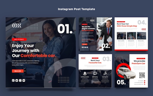 Vektor instagram-post zur autovermietung im flachen design