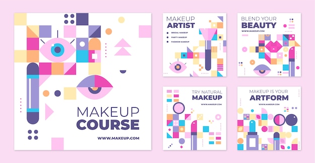 Vektor instagram-posts des make-up-künstlers im flachen design