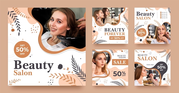 Vektor instagram-posts im schönheitssalon mit flachem design
