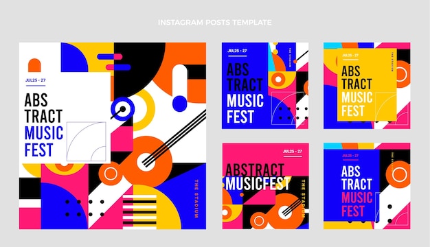 Instagram-Posts-Sammlung für das flache Mosaik-Musikfestival