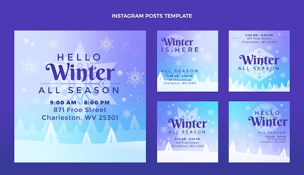 Instagram-posts-sammlung für den winter mit farbverlauf