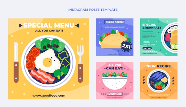 Vektor instagram-postvorlage für flaches essen food