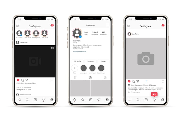 Instagram-Profilschnittstellenschablone mit Handy