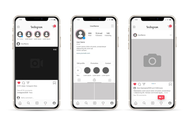 Instagram-profilschnittstellenschablone mit handy