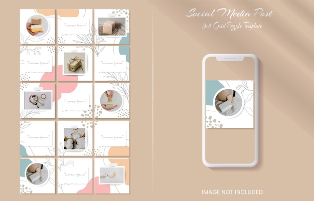 Instagram-raster-puzzle-feed-post-vorlage mit ästhetischem hintergrund