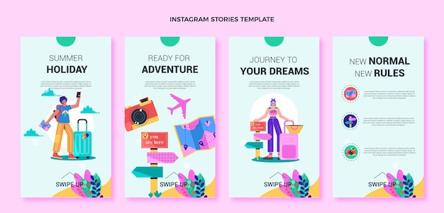 Vektor instagram reisegeschichten im flachen design