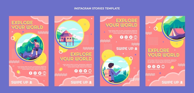 Instagram Reisegeschichten im flachen Design