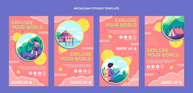 Vektor instagram reisegeschichten im flachen design